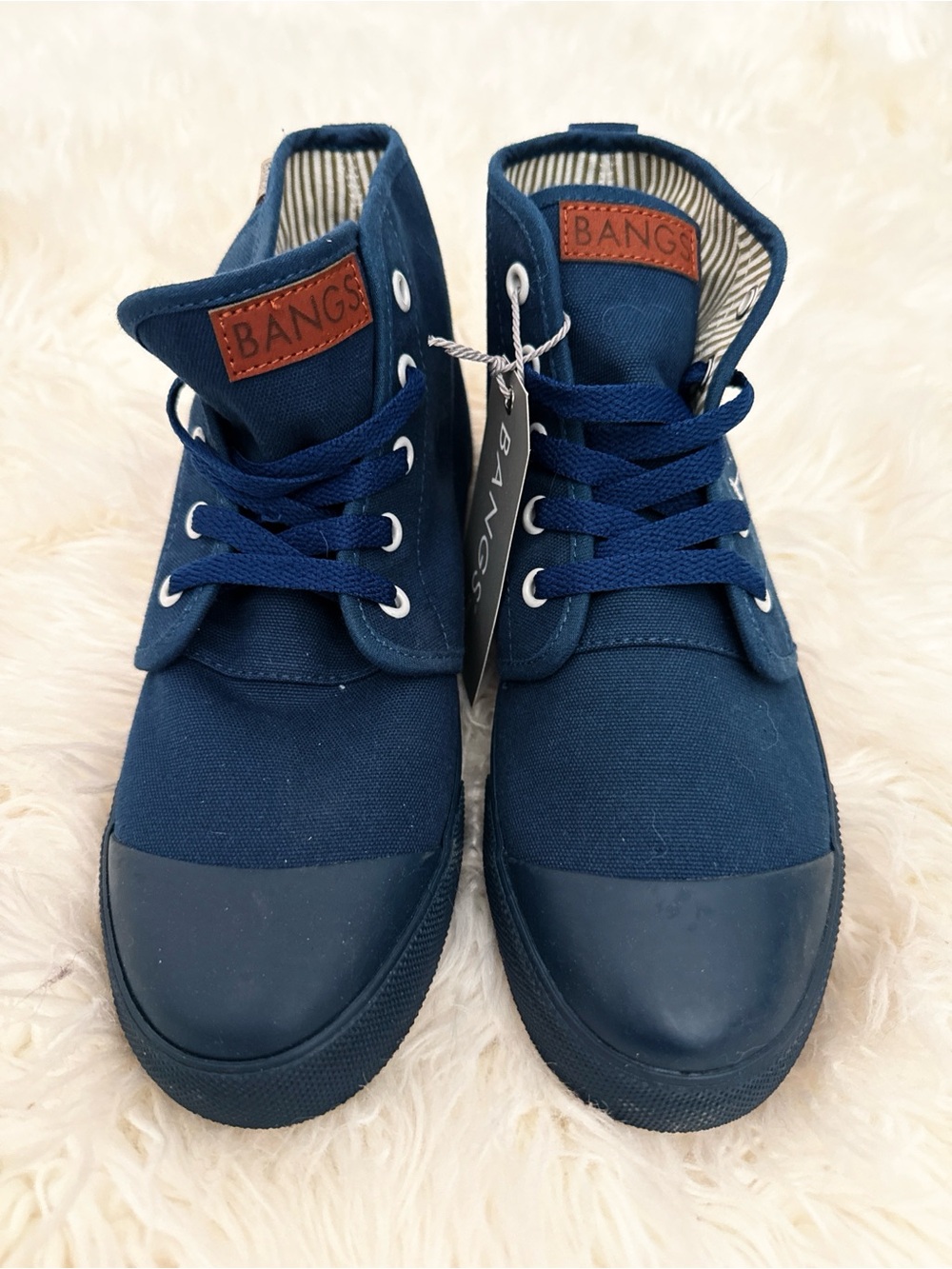 NWT Bangs Men's Navy Canvas High-Top Sneakers